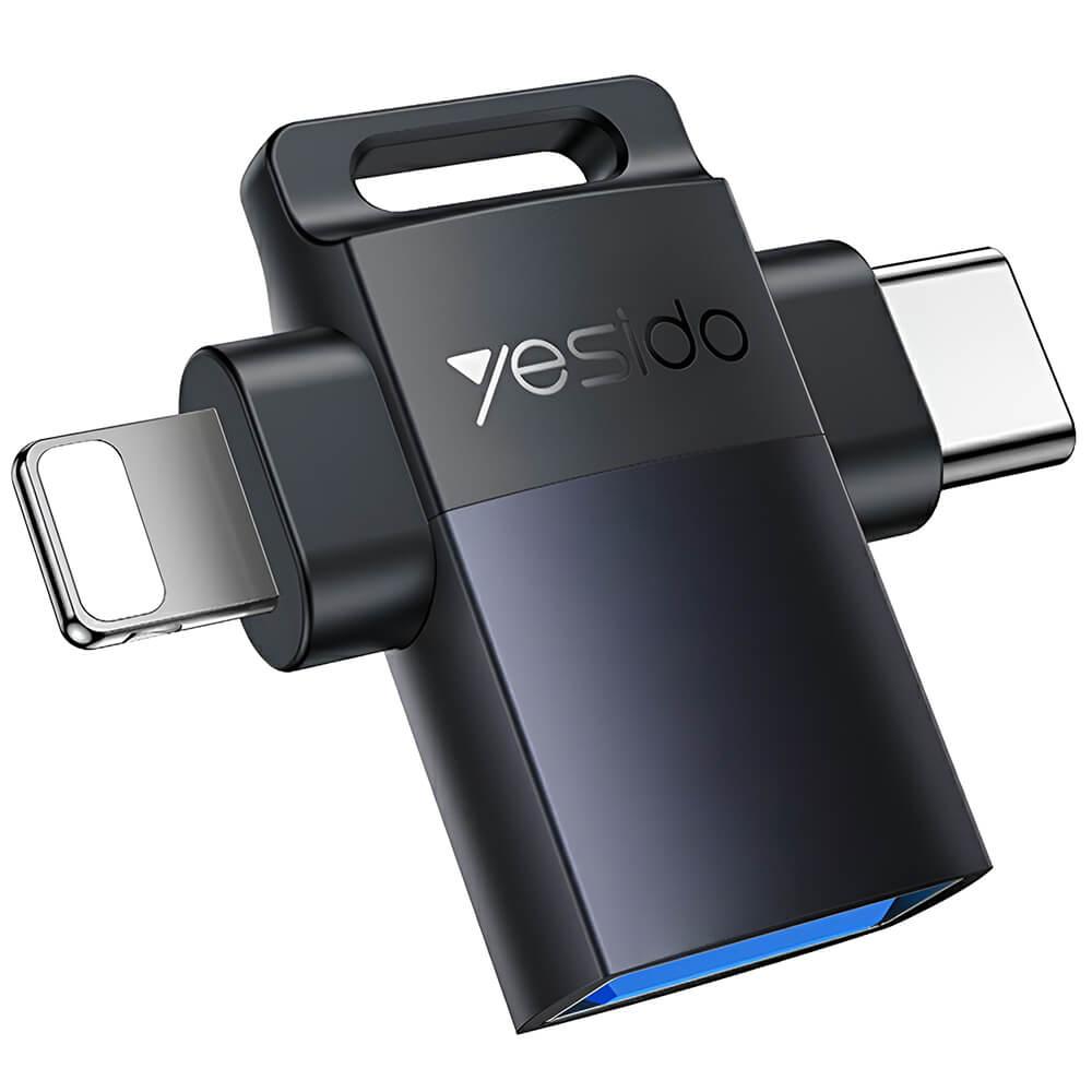 Женски USB 3.2 адаптер към мъжки USB-C и Lightning за мобилни устройства - Yesido GS35 USB-A 3.0 Female To USB-C and Lightning Male OTG Adapter | JAR Computers Женски USB 3.2 адаптер към мъжки USB-C и Lightning за мобилни устройства - Yesido GS35 USB-A 3.0 Female To USB-C and Lightning Male OTG Adapter