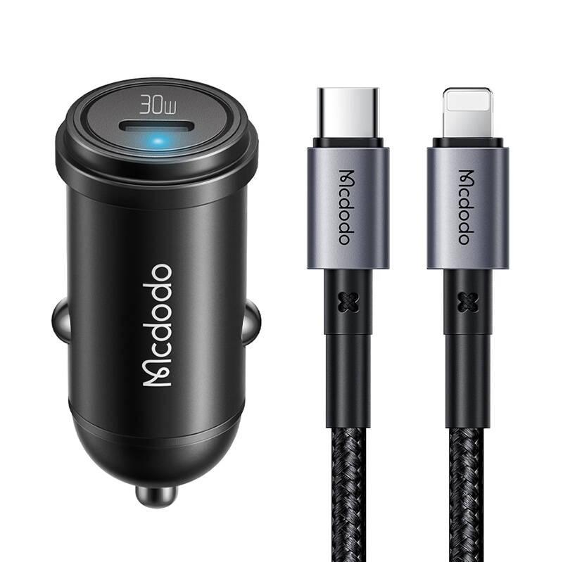 Mcdodo Car Charger 30W USB-C to Lightning Cable (CC-7492) - зарядно за кола с USB-C изход с технология за бързо зареждане и USB-C към Lightning кабел (черен) 