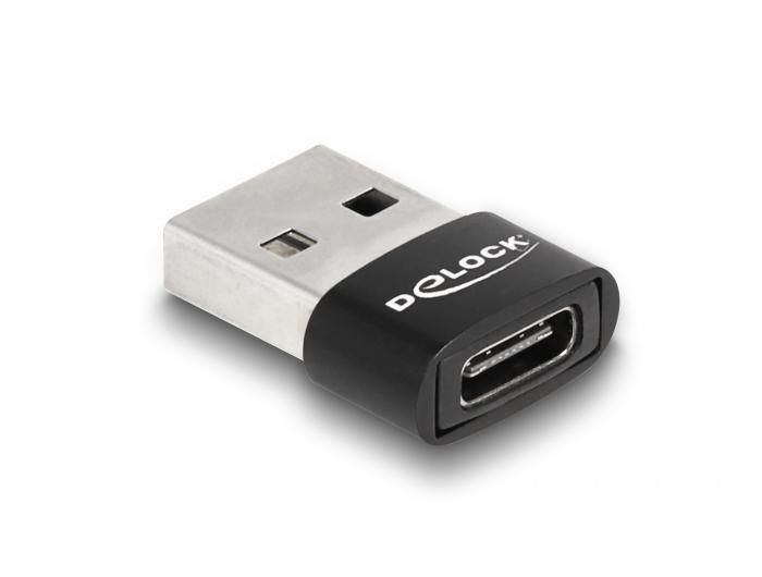 Адаптер Delock, USB 2.0, USB Type-A мъжко - USB Type-C женско, Черен | JAR Computers Адаптер Delock, USB 2.0, USB Type-A мъжко - USB Type-C женско, Черен