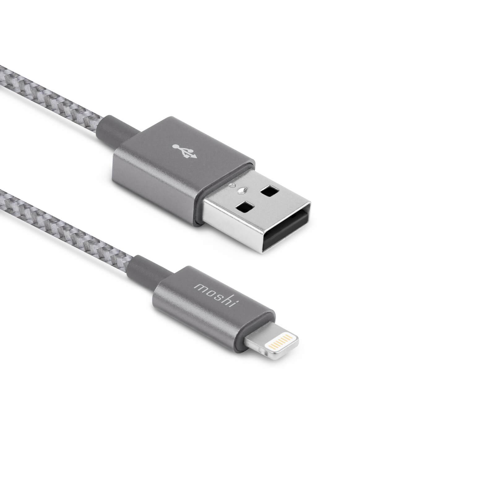 Кабел за iPhone, iPad, iPod (120 см) - Moshi Integra USB-A Charge and Sync Cable with Lightning Connector (сив) | JAR Computers Кабел за iPhone, iPad, iPod (120 см) - Moshi Integra USB-A Charge and Sync Cable with Lightning Connector (сив)