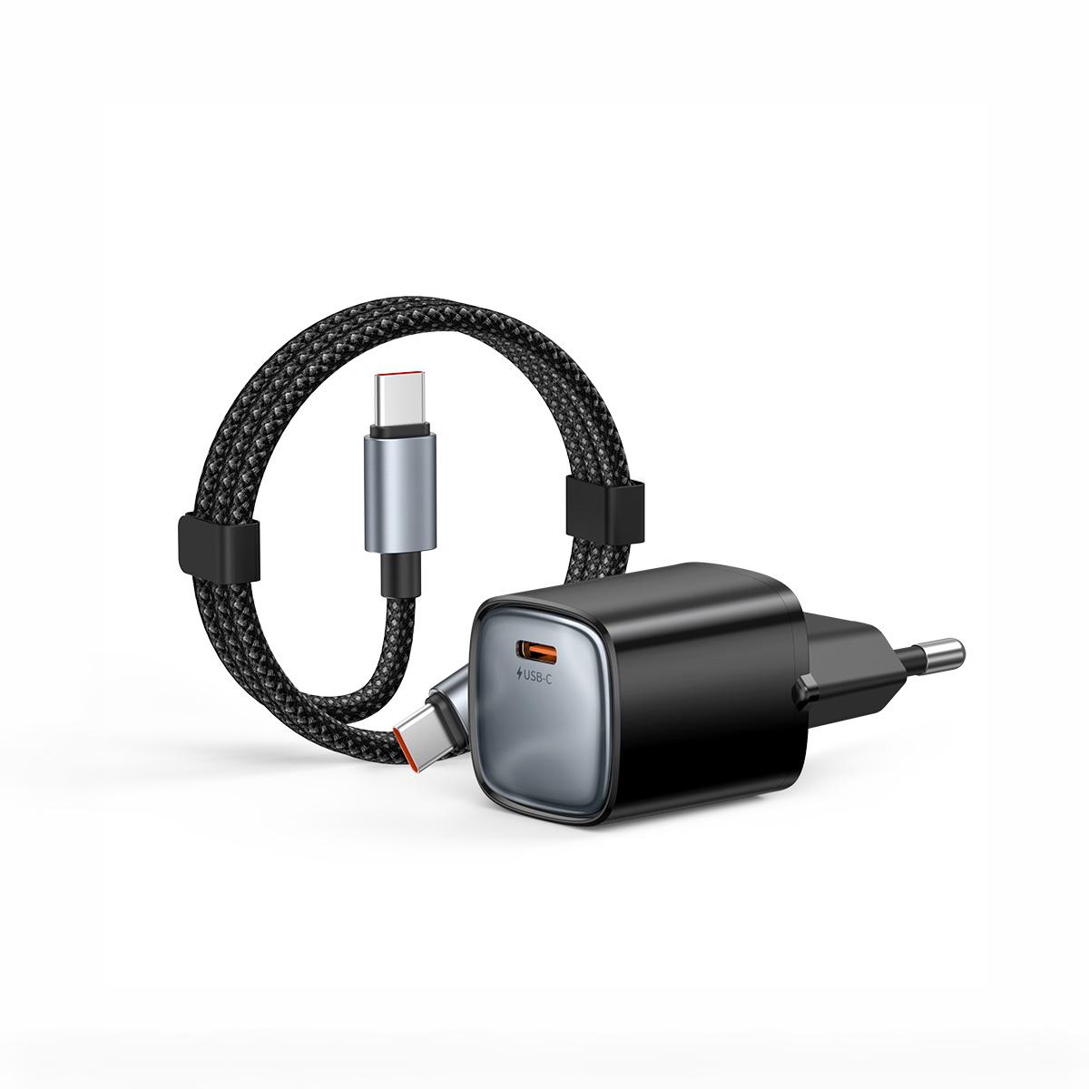 Комплект USB-C зарядно Xmart Nano 65W с USB-C кабел 240W, 1.2 м, черен | JAR Computers Комплект USB-C зарядно Xmart Nano 65W с USB-C кабел 240W, 1.2 м, черен