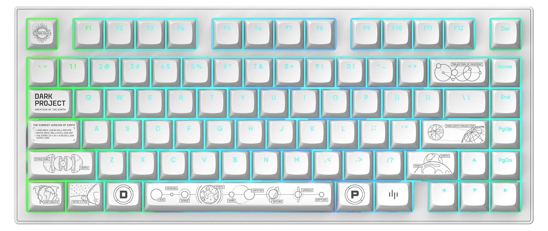 Механична клавиатура Dark Project - ALU81A Terra Nova R2, безжична, G3MS Moonstone, RGB, бяла | JAR Computers Механична клавиатура Dark Project - ALU81A Terra Nova R2, безжична, G3MS Moonstone, RGB, бяла