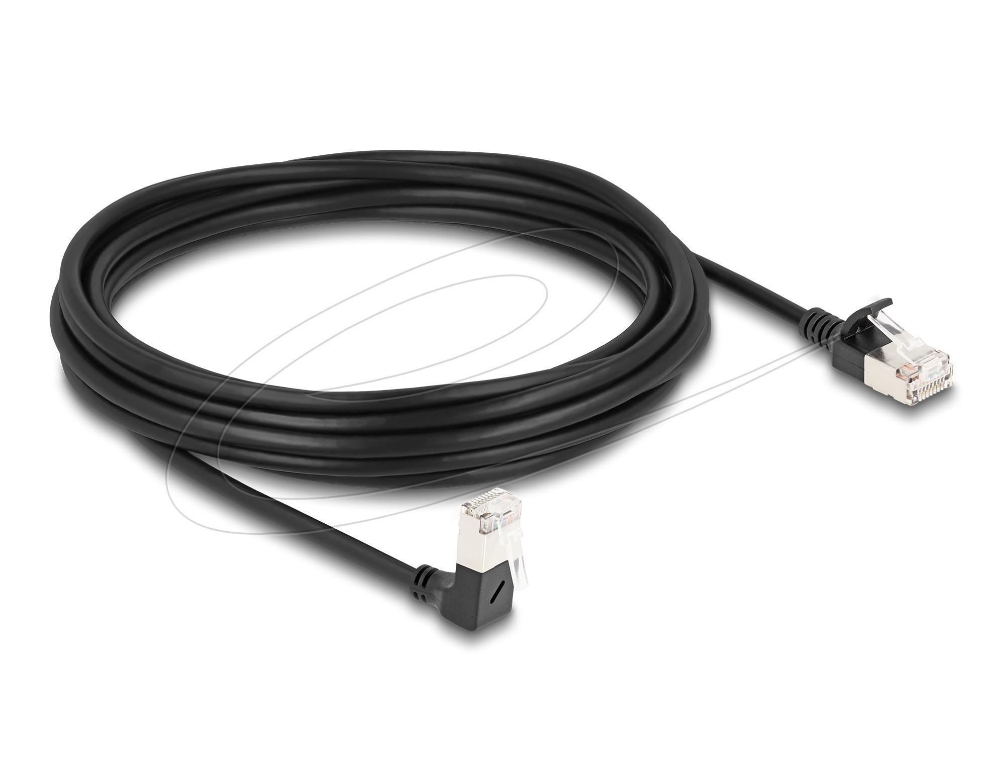 Мрежов кабел Delock RJ45 Cat.6A S/FTP Slim под ъгъл 90&deg; / прав 5 m, черно