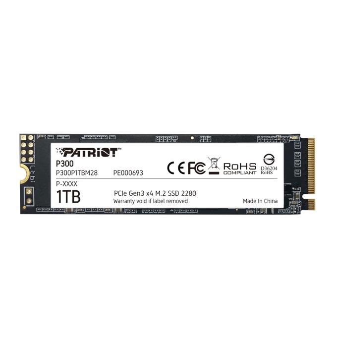 Памет SSD 1TB, Patriot P300, NVMe, M.2 PCIe (2280), скорост на четене 2100 MB/s, скорост на запис 1650 MB/s, P300P1TBM28