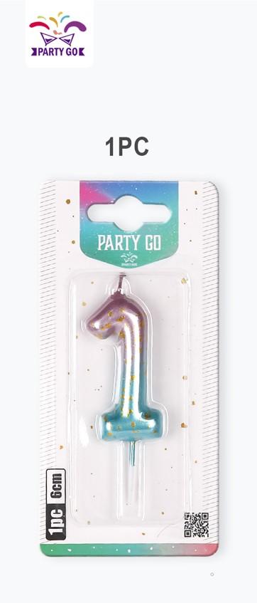 Свещичка PartyGo - преливаща светлосиньо и розово, 6см, 1 | JAR Computers Свещичка PartyGo - преливаща светлосиньо и розово, 6см, 1