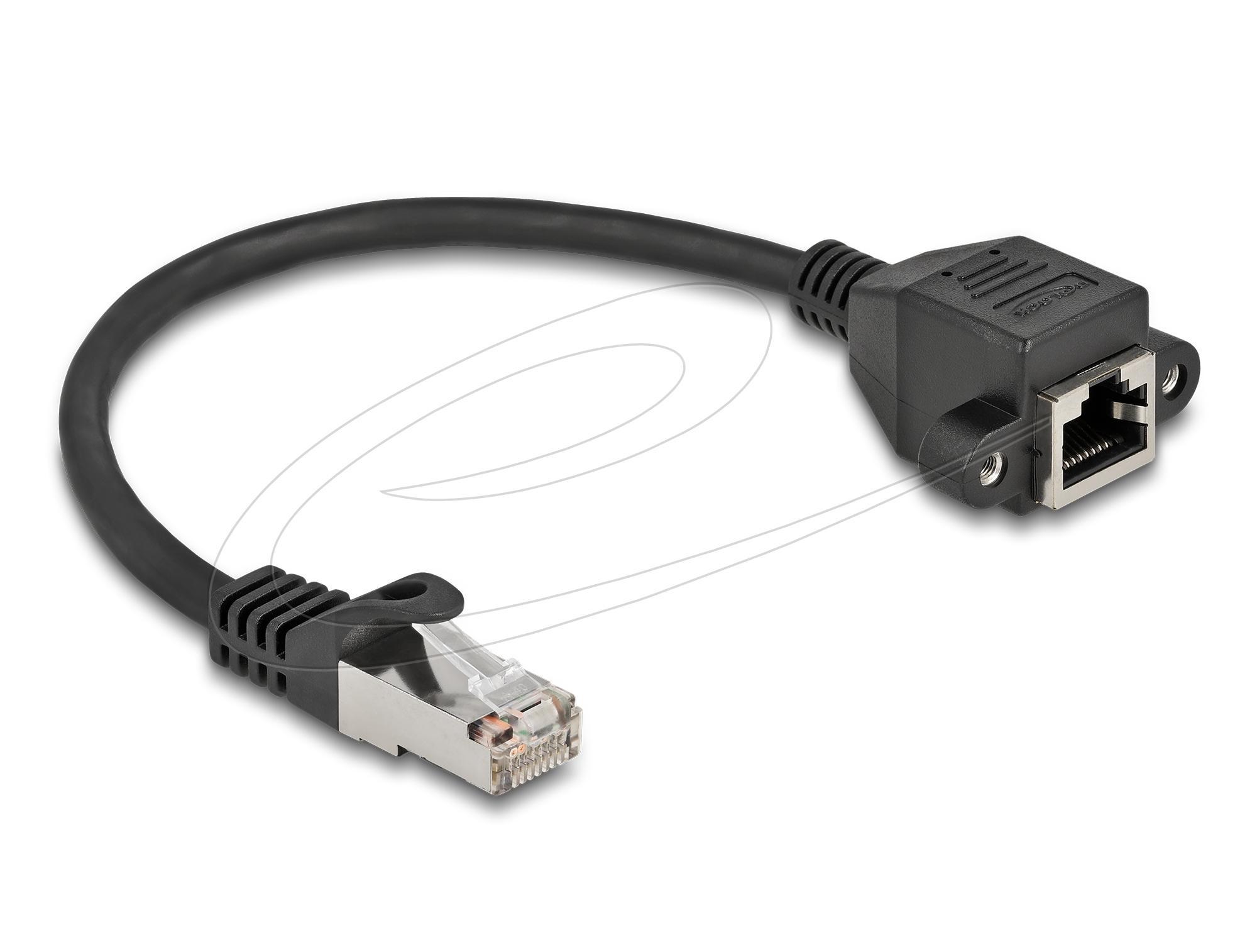 Delock Мрежов кабел удължителен S/FTP RJ45 мъжко към RJ45 женско, Cat. 6A, 25 cm, черен | JAR Computers Delock Мрежов кабел удължителен S/FTP RJ45 мъжко към RJ45 женско, Cat. 6A, 25 cm, черен