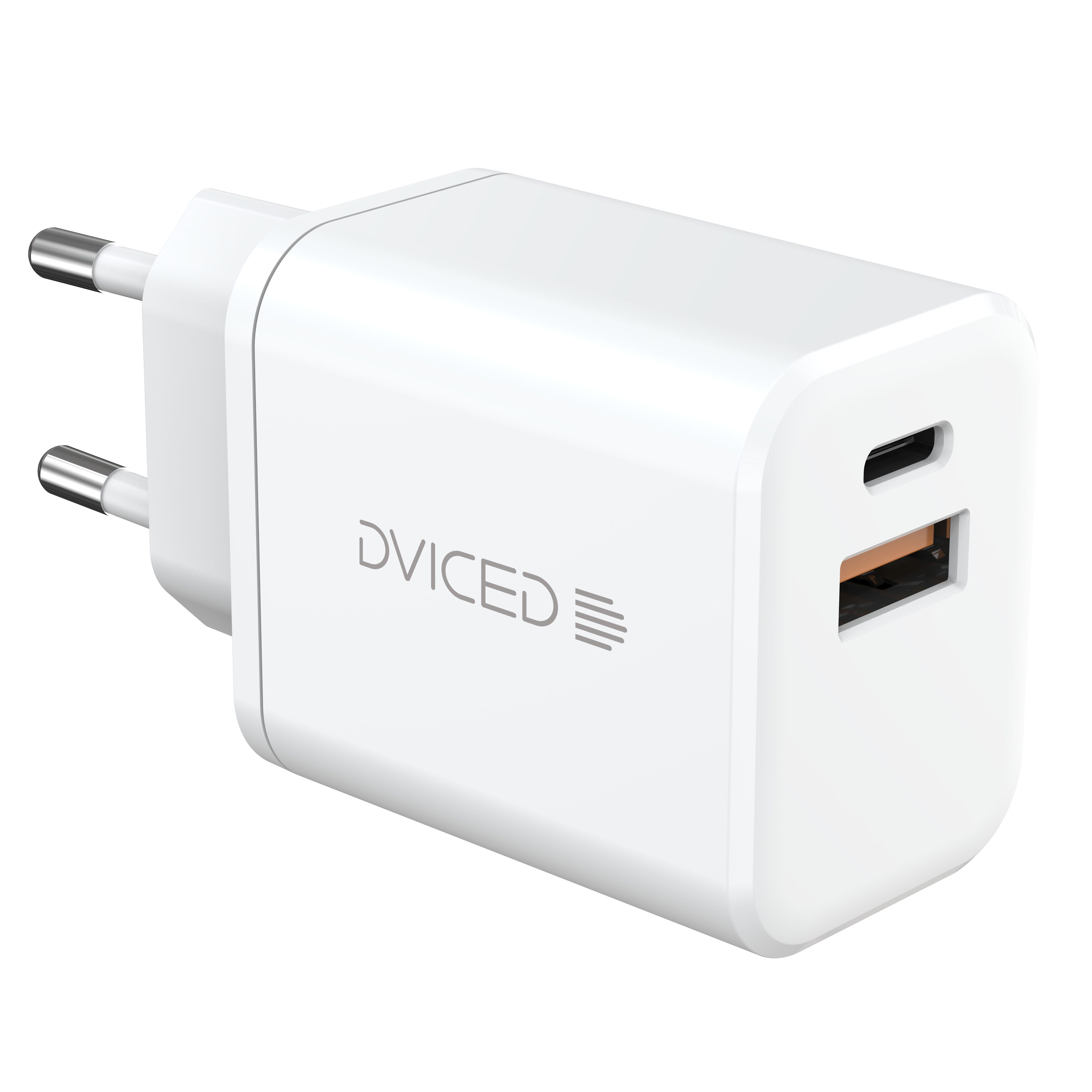 Dviced Wall charger 35W GaN 1 USB-A, 1 USB-C EU w cable - White | JAR Computers Dviced Wall charger 35W GaN 1 USB-A, 1 USB-C EU w cable - White