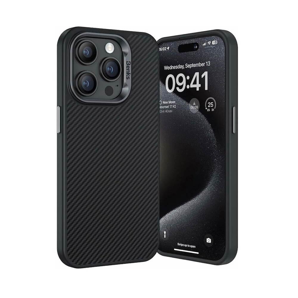 Удароустойчив кевларен кейс с MagSafe за iPhone 15 Pro - Benks MagClap ArmorPro Kevlar Case 600D (черен) | JAR Computers Удароустойчив кевларен кейс с MagSafe за iPhone 15 Pro - Benks MagClap ArmorPro Kevlar Case 600D (черен)