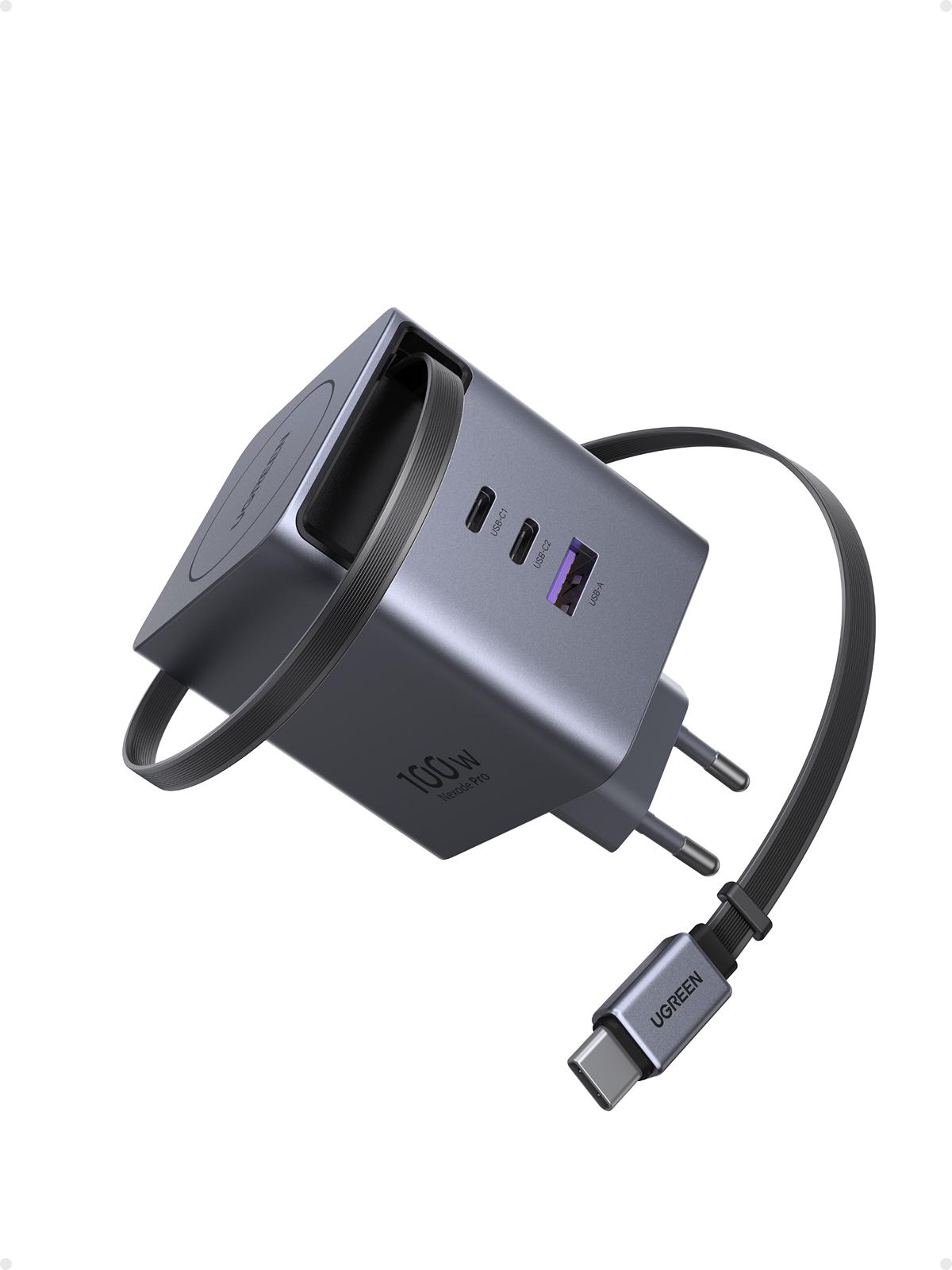 UGREEN 100W GaN зарядно устройство за бързо зареждане с прибиращ се кабел | JAR Computers UGREEN 100W GaN зарядно устройство за бързо зареждане с прибиращ се кабел
