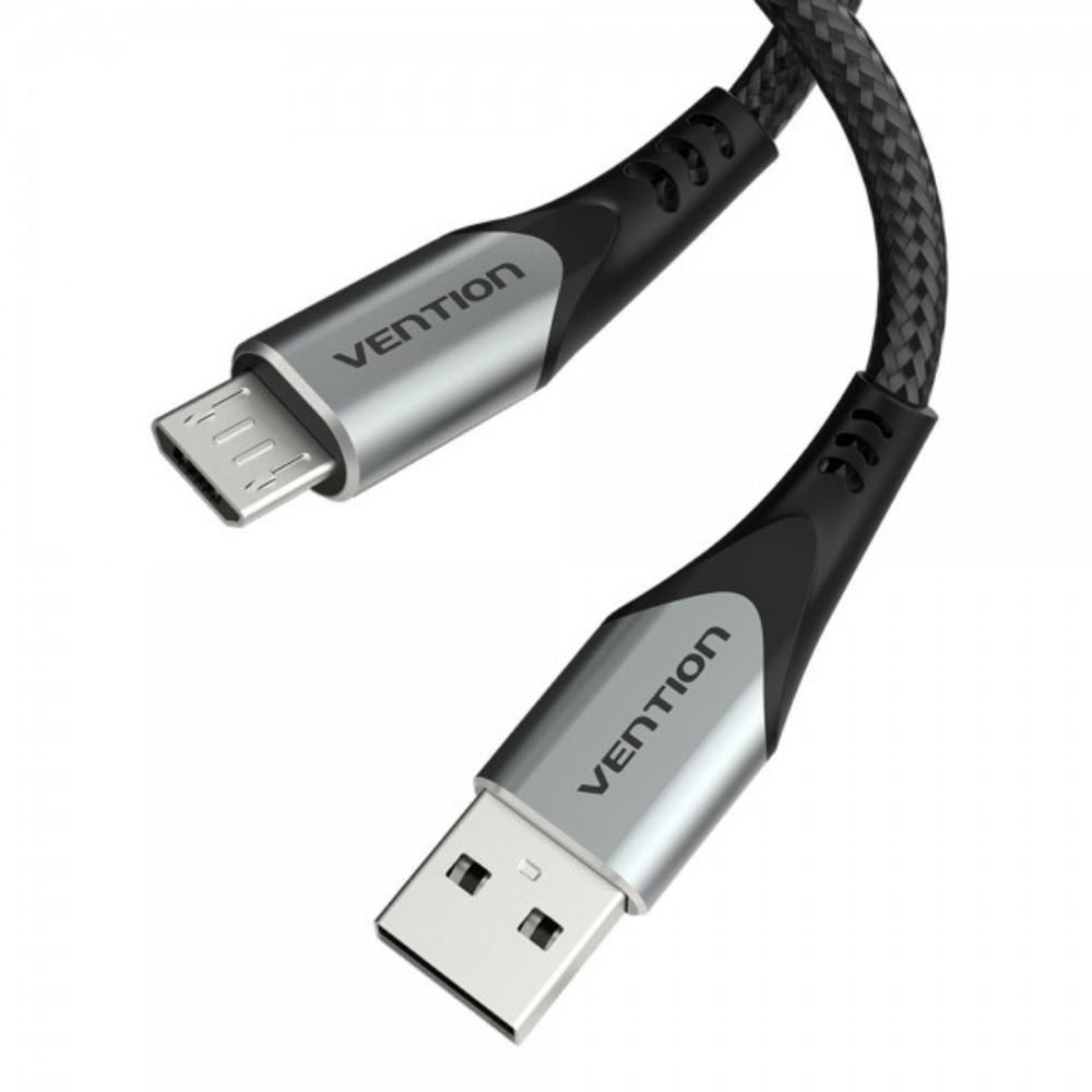 VENTION Cotton Braided USB 2.0 A Male to Micro-B Male 3A Cable 0.25M Gray Aluminum Alloy Type (COAHC) (VENCOAHC) | JAR Computers VENTION Cotton Braided USB 2.0 A Male to Micro-B Male 3A Cable 0.25M Gray Aluminum Alloy Type (COAHC) (VENCOAHC)