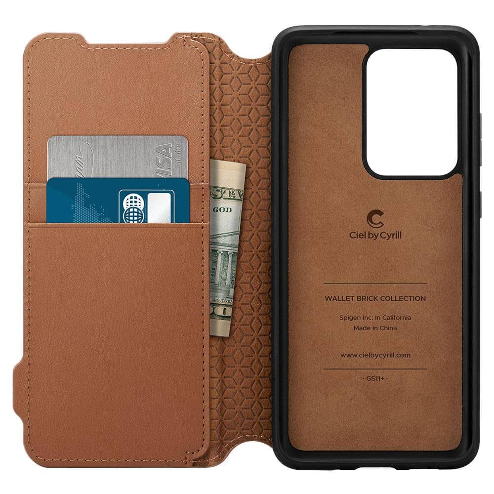 Дизайнерски кожен калъф за Samsung Galaxy S20 Ultra - Spigen Ciel Wallet Leather Case (кафяв) | JAR Computers Дизайнерски кожен калъф за Samsung Galaxy S20 Ultra - Spigen Ciel Wallet Leather Case (кафяв)
