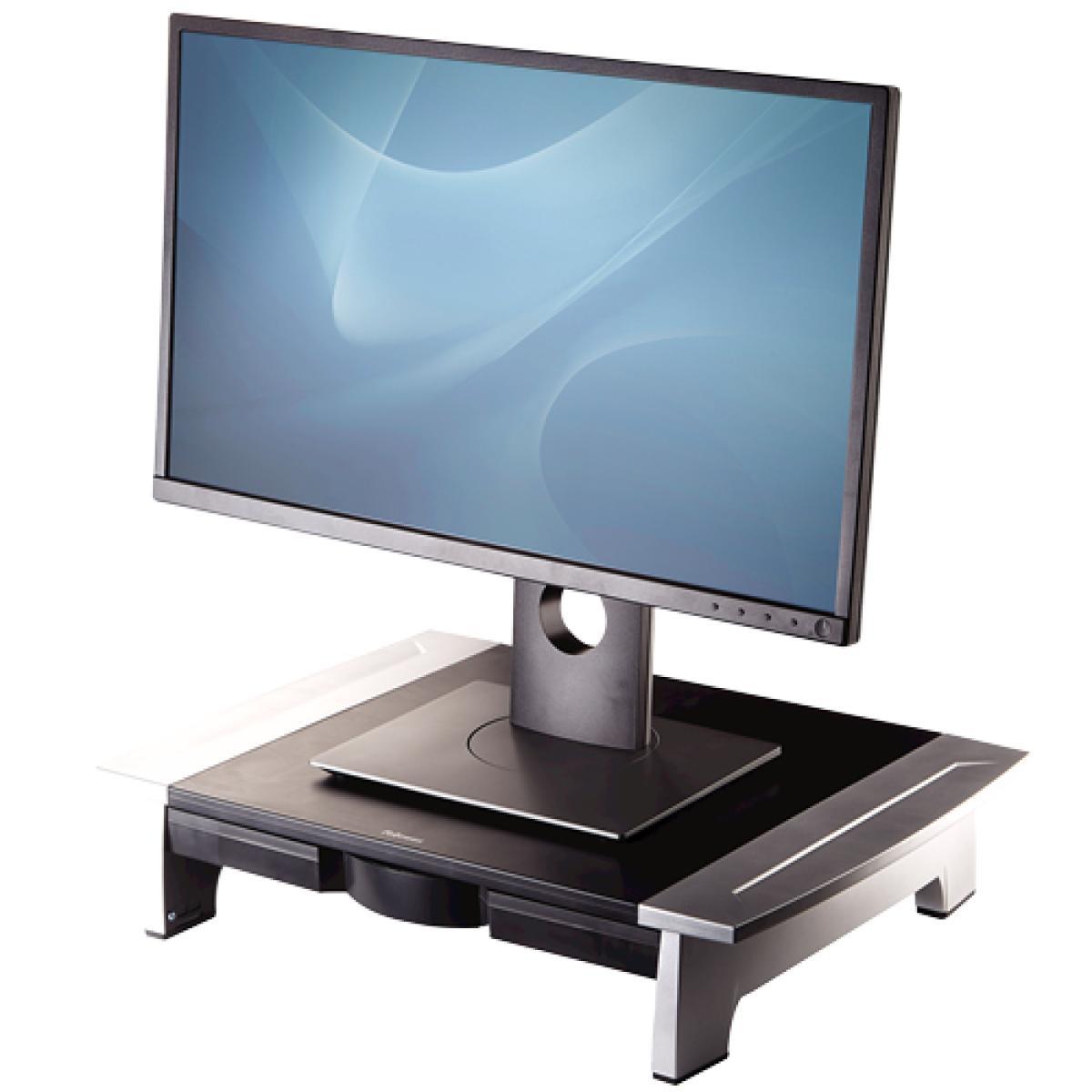 Fellowes Computer Monitor Stand with 5 Height Adjustments - Office Suites Monitor Riser with Storage Tray - Ergonomic Adjustable Monitor Stand for Computers - Max Weight 36KG/Max Size 28" - Graphite | JAR Computers Fellowes Computer Monitor Stand with 5 Height Adjustments - Office Suites Monitor Riser with Storage Tray - Ergonomic Adjustable Monitor Stand for Computers - Max Weight 36KG/Max Size 28" - Graphite