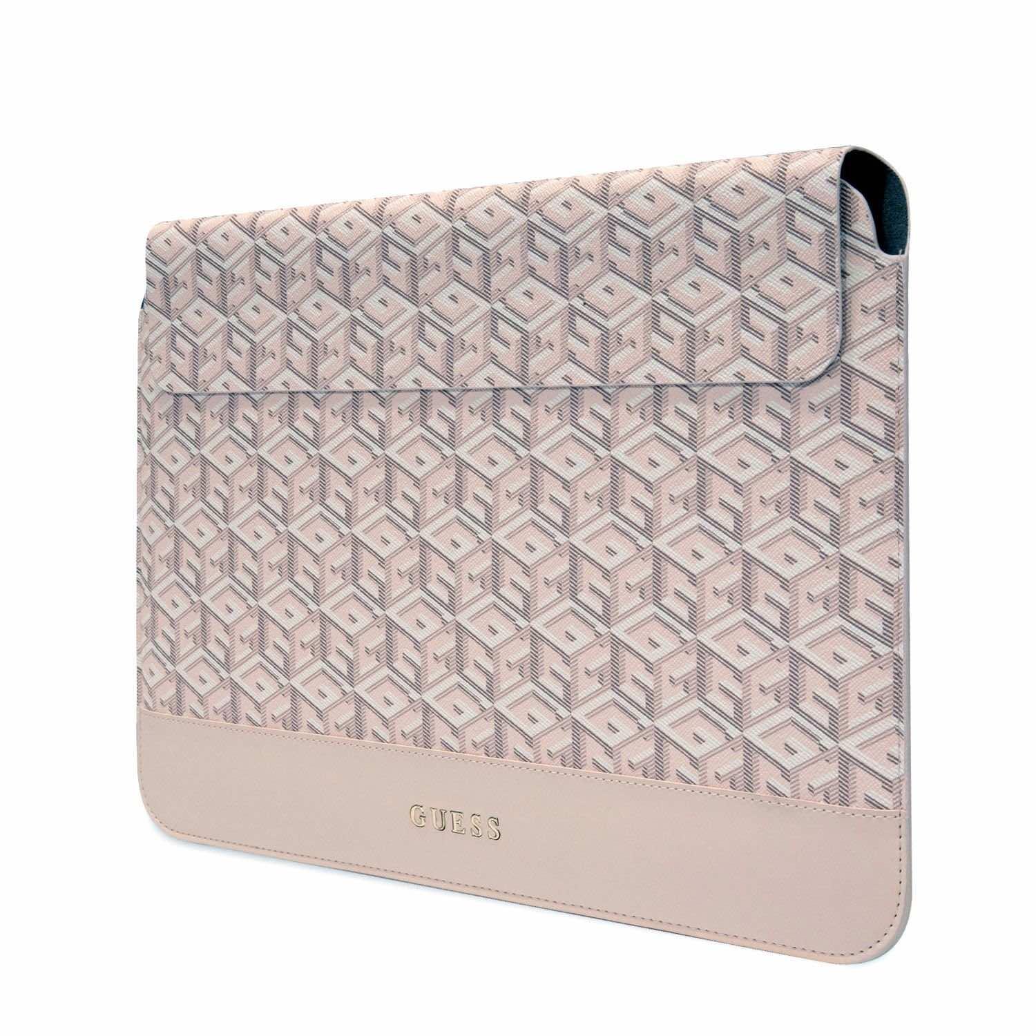 Guess PU G Cube Leather Laptop Sleeve 14 - дизайнерски кожен калъф за MacBook Air 13, MacBook Pro 13, MacBook Pro 14 и лаптопи до 14 инча (розов)