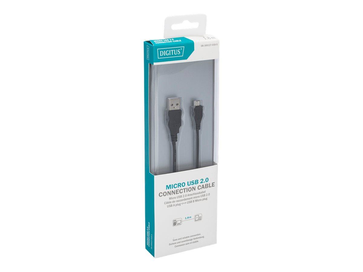 КАБЕЛ USB DIGITUS - USB-A to micro USB - 1,8 m - Black - PN DB-300127-018-S | JAR Computers КАБЕЛ USB DIGITUS - USB-A to micro USB - 1,8 m - Black - PN DB-300127-018-S