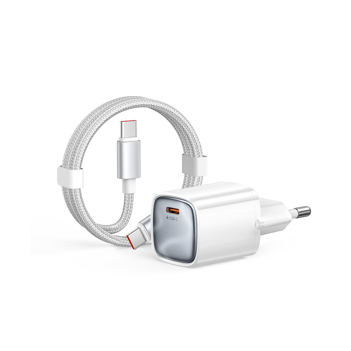 Комплект USB-C зарядно Xmart Nano 65W с USB-C кабел 240W, 1.2 м, бял | JAR Computers Комплект USB-C зарядно Xmart Nano 65W с USB-C кабел 240W, 1.2 м, бял