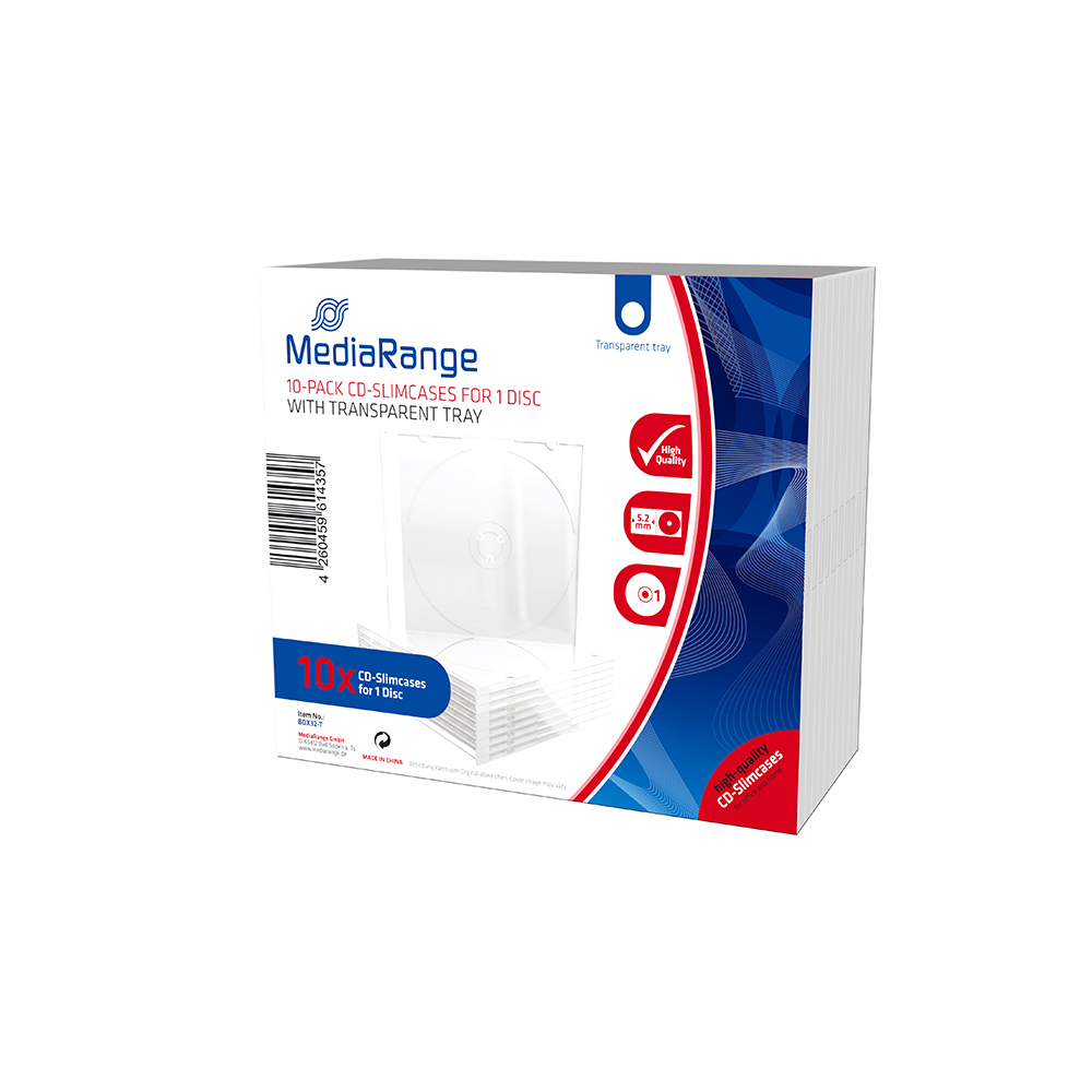 MediaRange CD Slimcase for 1 Disc 5.2mm Transparent Tray (10 Pack) (MRBOX32-T) | JAR Computers MediaRange CD Slimcase for 1 Disc 5.2mm Transparent Tray (10 Pack) (MRBOX32-T)