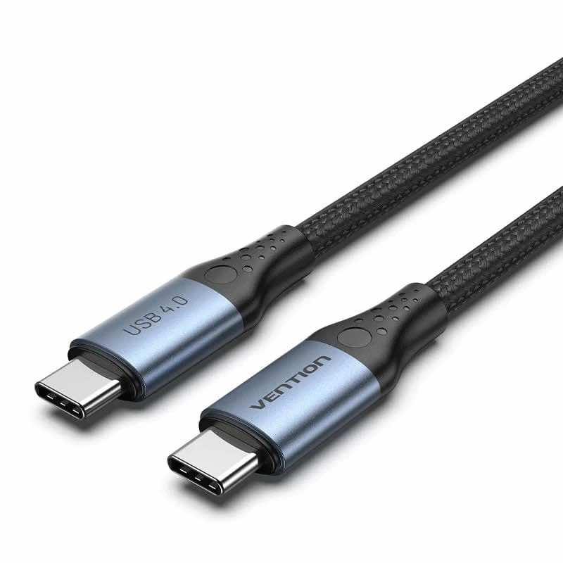Vention USB4 USB-C to USB-C Cable 240W - здрав USB4 кабел с въжена оплетка за устройства с USB-C порт (100 см) (черен)
