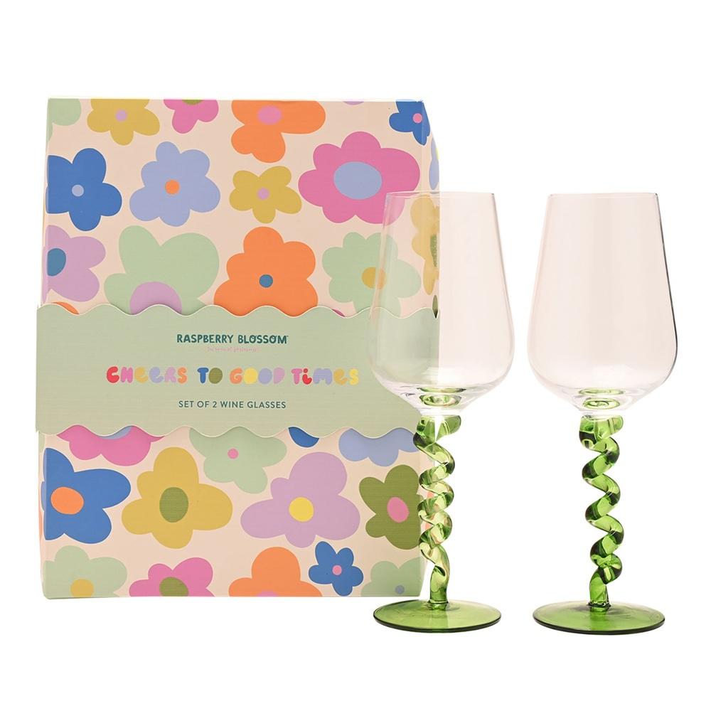 Чифт чаши за вино Raspberry Blossom с въртящи се дръжки в подаръчна кутия