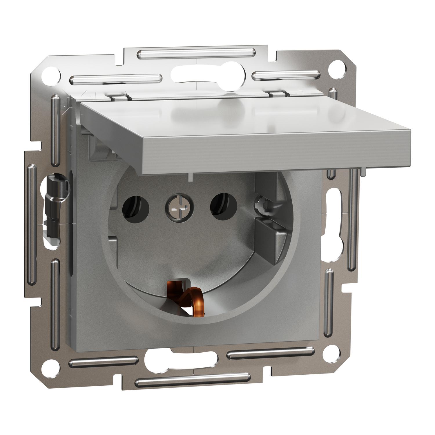 Контакт Шуко с капак 16A Алуминий без рамка - Schneider Electric Asfora EPH3100161 | JAR Computers Контакт Шуко с капак 16A Алуминий без рамка - Schneider Electric Asfora EPH3100161