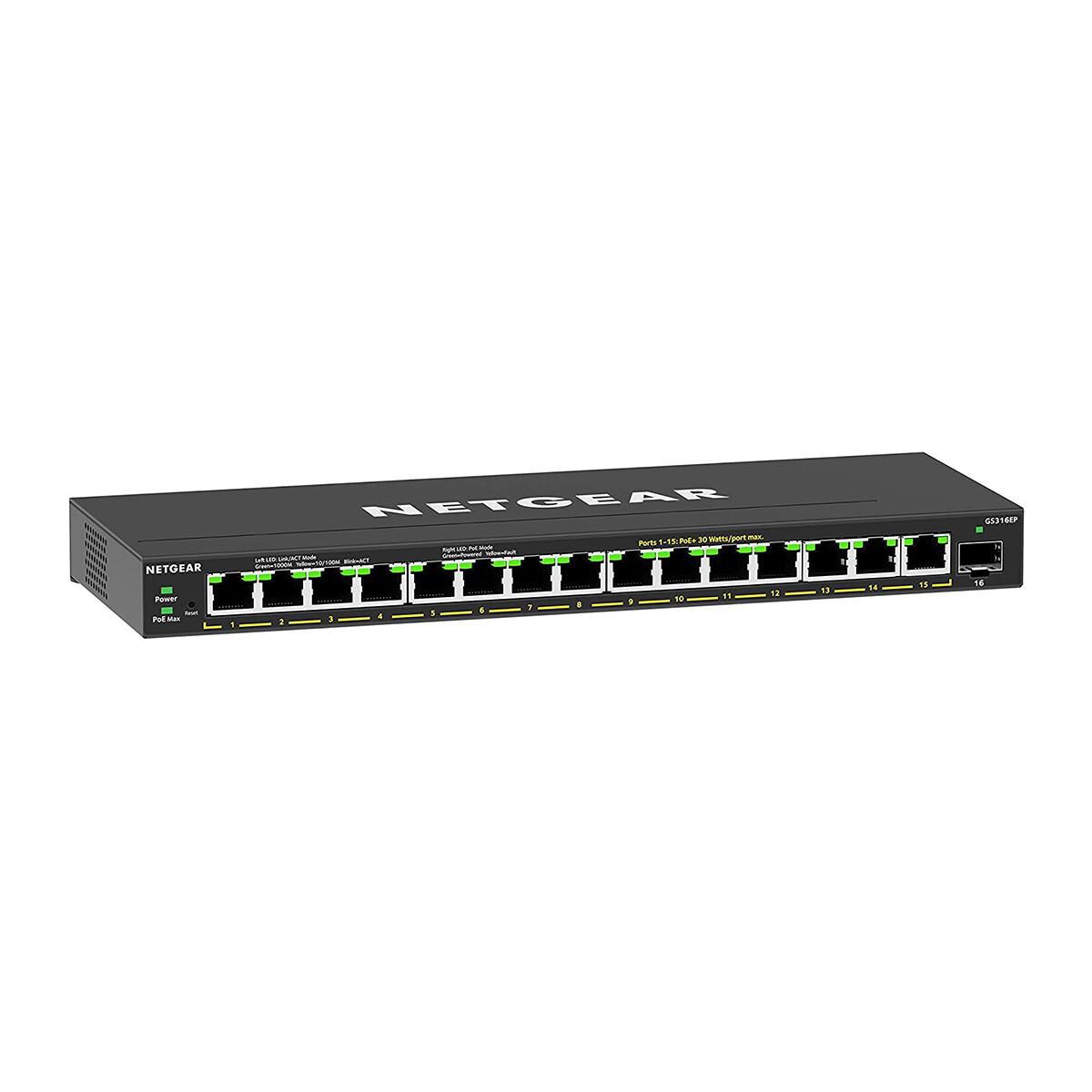 NETGEAR GS316EP Управляем Gigabit Ethernet (10/100/1000) Захранване по Ethernet (PoE) Черен | JAR Computers NETGEAR GS316EP Управляем Gigabit Ethernet (10/100/1000) Захранване по Ethernet (PoE) Черен