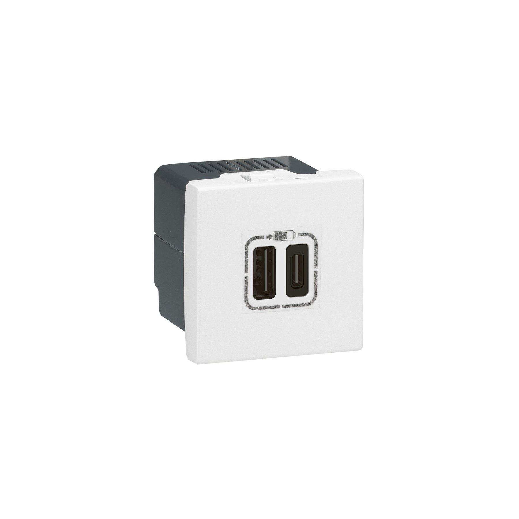 Розетка Legrand Mosaic, USB Type-A+C, с 2 модула, бяла | JAR Computers Розетка Legrand Mosaic, USB Type-A+C, с 2 модула, бяла
