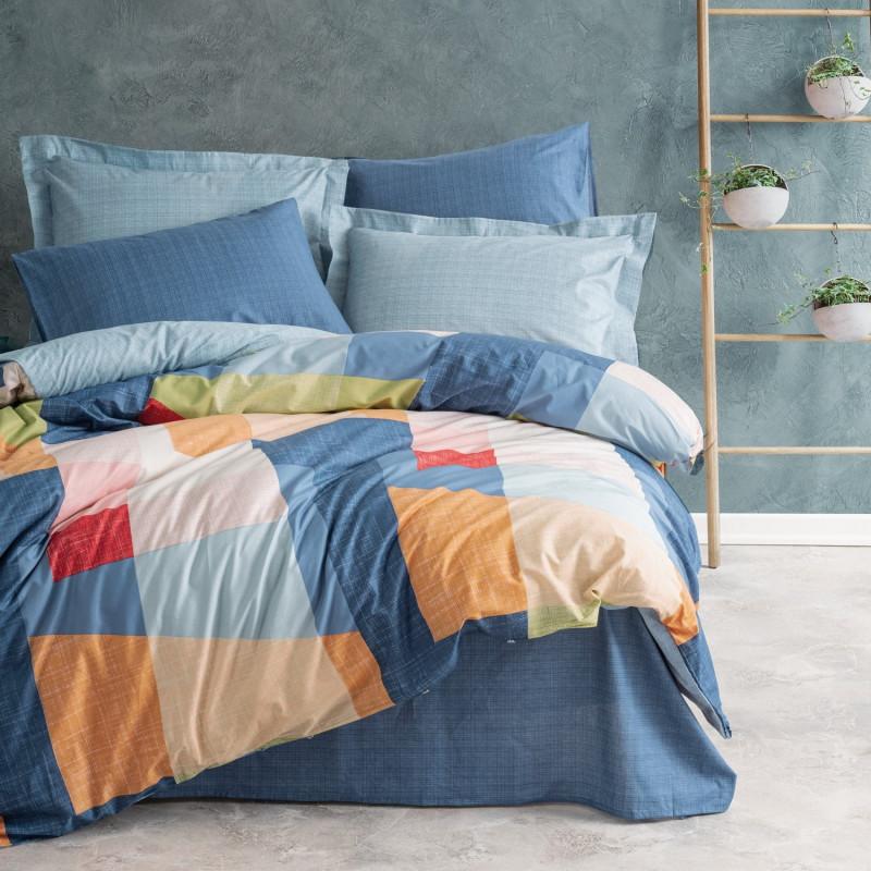 Спален комплект Cotton Box 129CTN4405, 100% памук, 4 части, Завивка 200х220 см, Чаршаф 240х260 см, Калъфка 50х70 см, Син/оранжев | JAR Computers Спален комплект Cotton Box 129CTN4405, 100% памук, 4 части, Завивка 200х220 см, Чаршаф 240х260 см, Калъфка 50х70 см, Син/оранжев