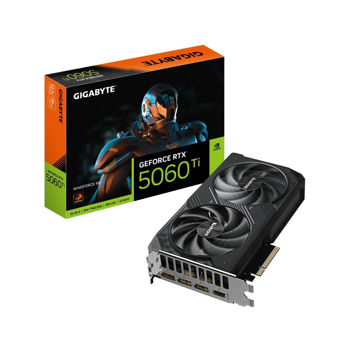 GIGABYTE GeForce RTX 5060 Ti WINDFORCE 8G Graphics Card - 8GB GDDR7, 128bit, PCI-E 5.0, 2572MHz Core Clock, 3 x DisplayPort, 1 x HDMI, GV-N506TWF2-8GD | JAR Computers GIGABYTE GeForce RTX 5060 Ti WINDFORCE 8G Graphics Card - 8GB GDDR7, 128bit, PCI-E 5.0, 2572MHz Core Clock, 3 x DisplayPort, 1 x HDMI, GV-N506TWF2-8GD