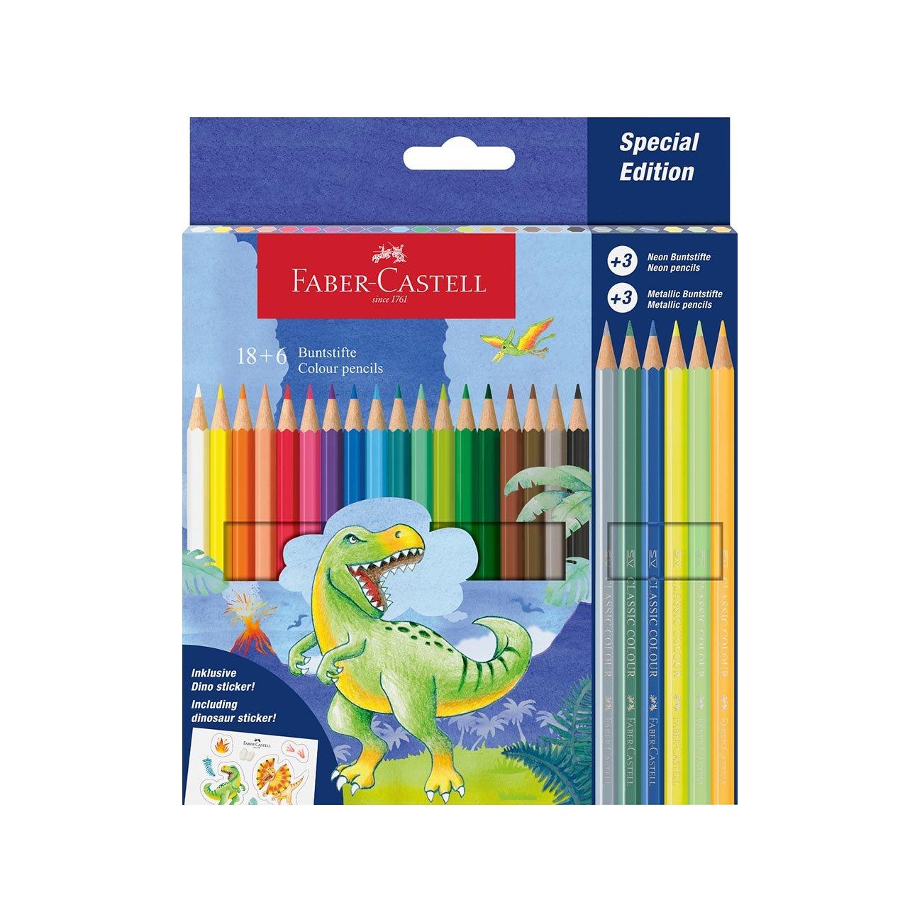Faber-Castell Моливи Динозавър, 18 стандартни, 3 металикови и 3 неонови цвята | JAR Computers Faber-Castell Моливи Динозавър, 18 стандартни, 3 металикови и 3 неонови цвята