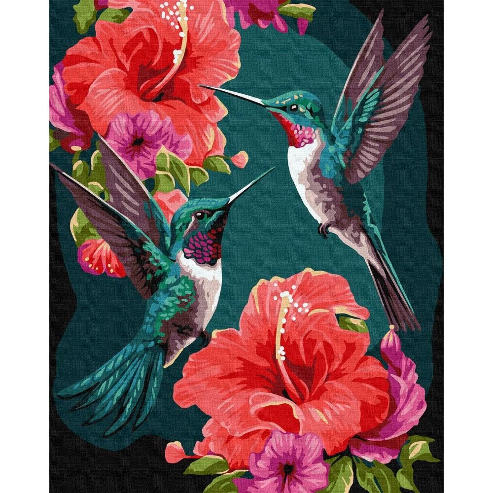 Рисуване по номера IDEYKA METALLIC, с подрамка, EMERALD HUMMINGBIRDS/Колибри, 40x50 см | JAR Computers Рисуване по номера IDEYKA METALLIC, с подрамка, EMERALD HUMMINGBIRDS/Колибри, 40x50 см