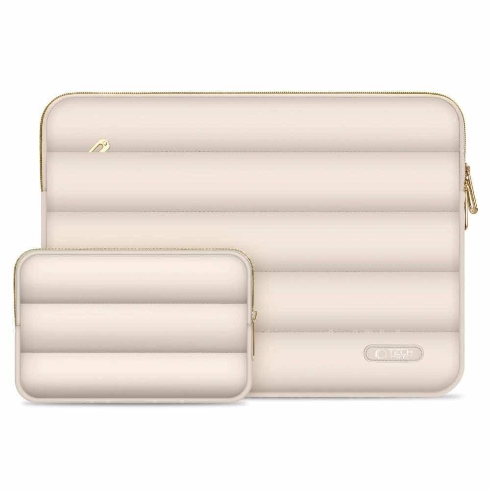 Tech-Protect Puffy Laptop Sleeve and Accessories Bag 16 - елегантен калъф и органайзер за аксесоари за MacBook 15, MacBook 16 и лаптопи до 16 инча (бежов)