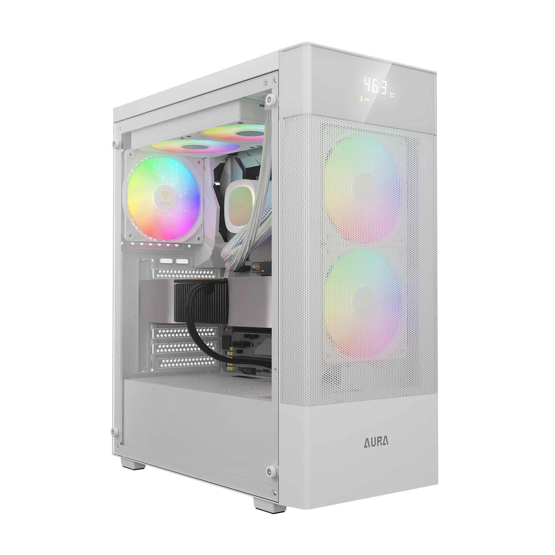 Gamdias кутия Case ATX - AURA GC5 ELITE ARGB WH - Addressable RGB, Mesh, Digital Display | JAR Computers Gamdias кутия Case ATX - AURA GC5 ELITE ARGB WH - Addressable RGB, Mesh, Digital Display