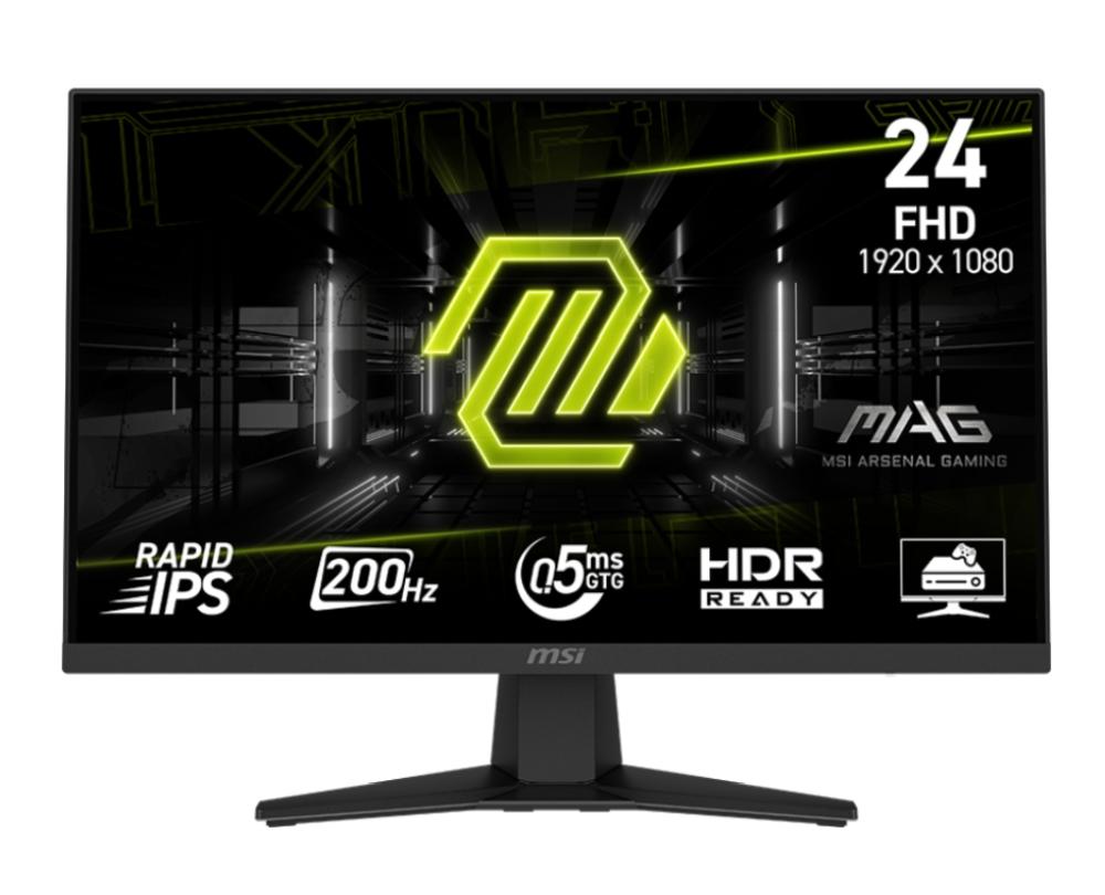 MSI MAG 244F, 23.8", 0.5ms, 200Hz, Rapid IPS, 1920x1080 (FHD), 16:9, AMD FreeSync Premium, 96% DCI-P3, AG, HDR Ready, 300 nits, 1000:1, DCR 100M:1, DP(1.2a), HDMI 2.0b, Tilt, VESA, Black, 2.9kg | JAR Computers MSI MAG 244F, 23.8", 0.5ms, 200Hz, Rapid IPS, 1920x1080 (FHD), 16:9, AMD FreeSync Premium, 96% DCI-P3, AG, HDR Ready, 300 nits, 1000:1, DCR 100M:1, DP(1.2a), HDMI 2.0b, Tilt, VESA, Black, 2.9kg