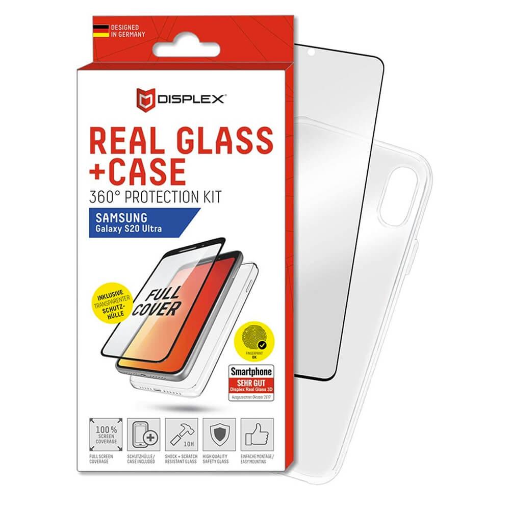 Силиконов калъф и калено стъклено защитно покритие за дисплея на Samsung Galaxy S20 Ultra - Displex Real Glass 10H Protector 3D Full Cover FPS wtih TPU Case | JAR Computers Силиконов калъф и калено стъклено защитно покритие за дисплея на Samsung Galaxy S20 Ultra - Displex Real Glass 10H Protector 3D Full Cover FPS wtih TPU Case