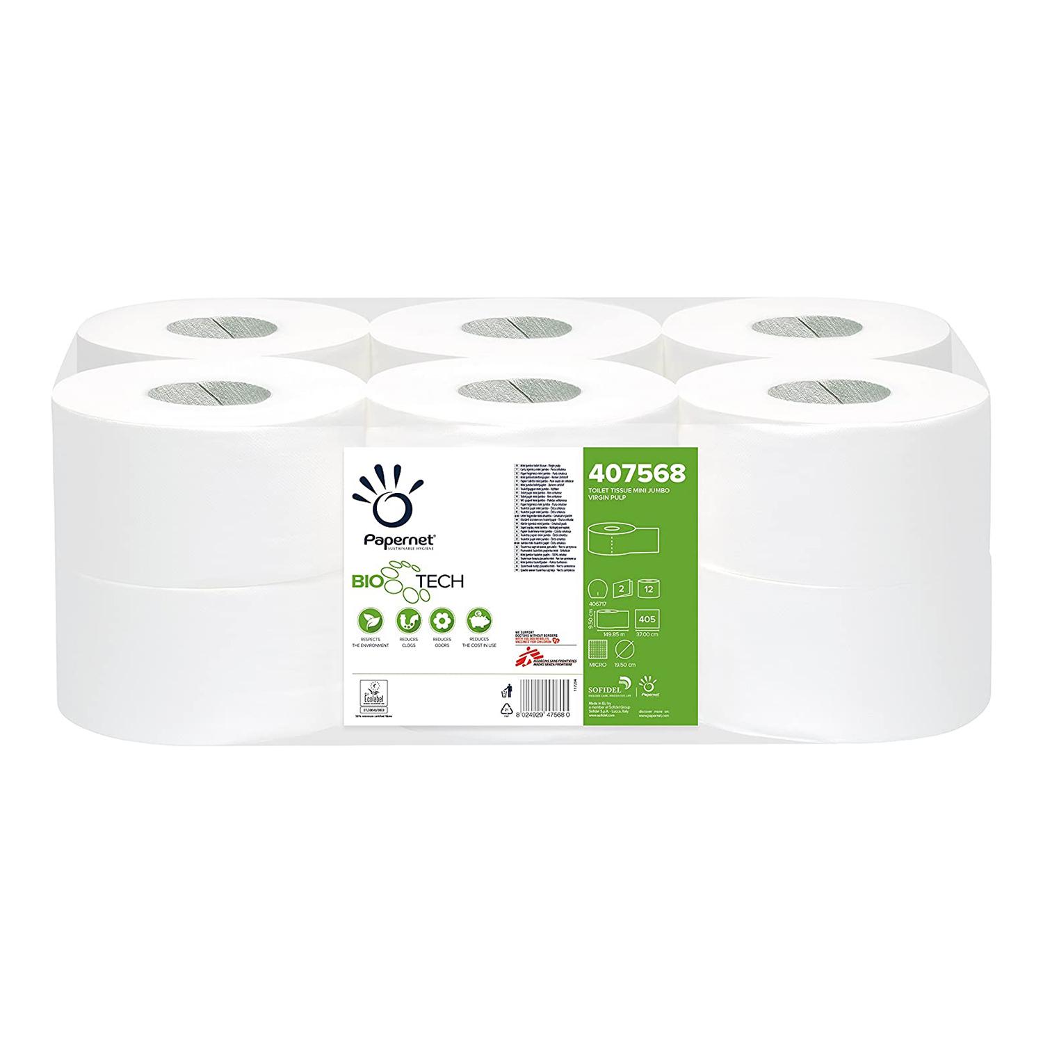 Тоалетна хартия Papernet Bio, Mini Jumbo, двупластова, 405 къса, 12 броя, 149 m | JAR Computers Тоалетна хартия Papernet Bio, Mini Jumbo, двупластова, 405 къса, 12 броя, 149 m