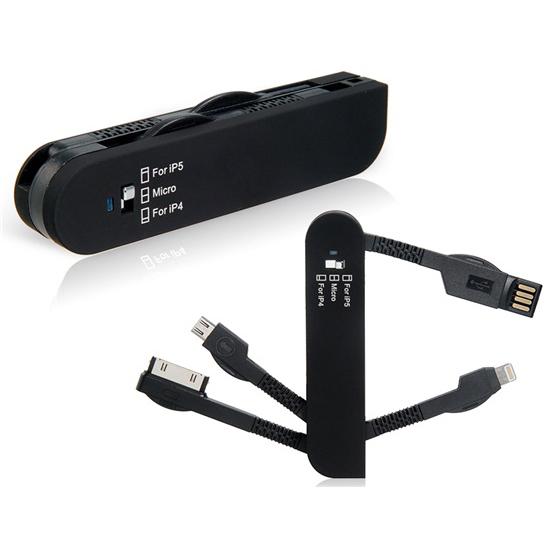 Универсален кабел с Lightning, Dock и microUSB накрайници - Knife Design 3-in-1 Cable (черен) | JAR Computers Универсален кабел с Lightning, Dock и microUSB накрайници - Knife Design 3-in-1 Cable (черен)