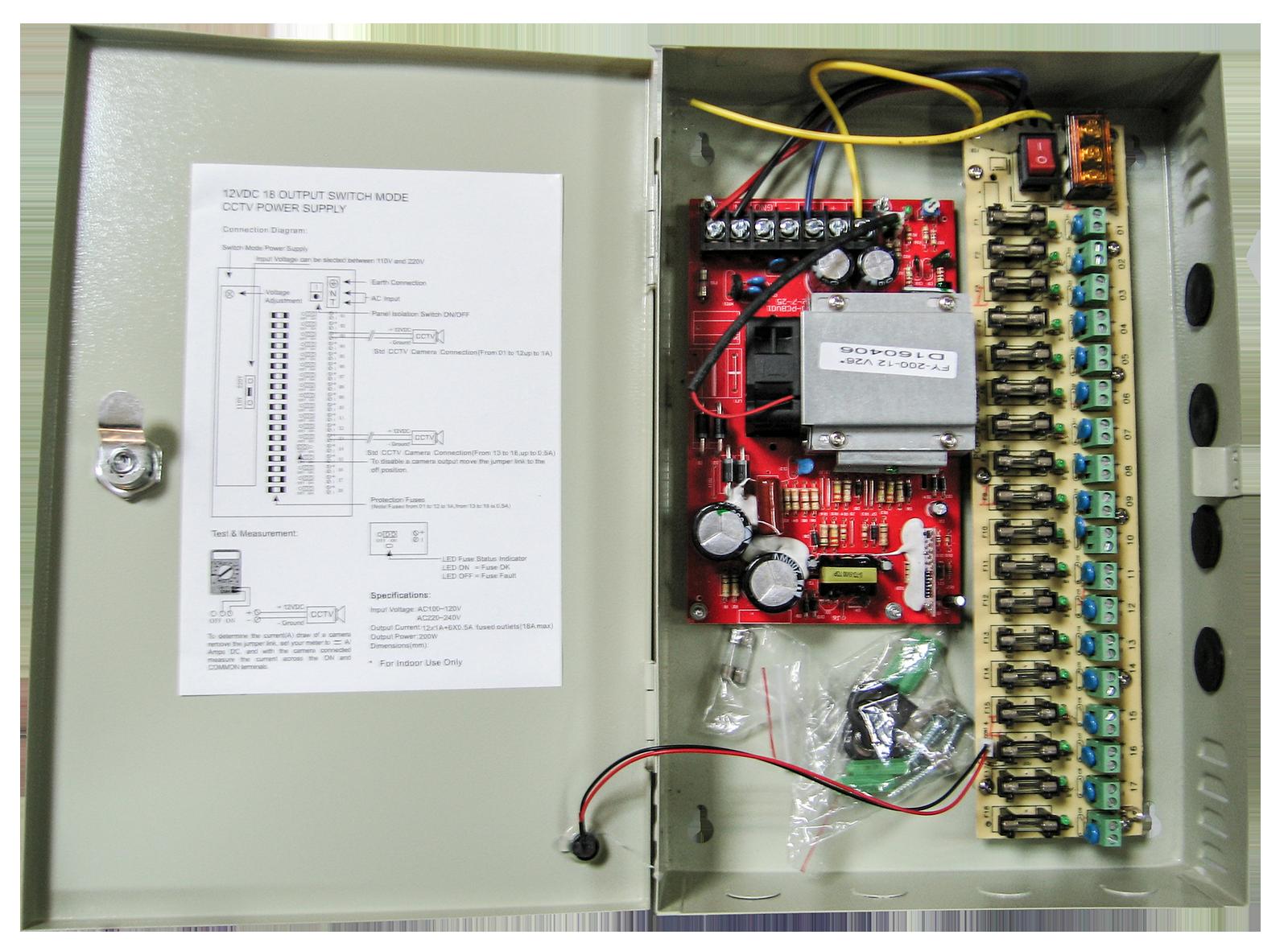 Захранващ блок 12V/16,5A - 18 изхода със защита