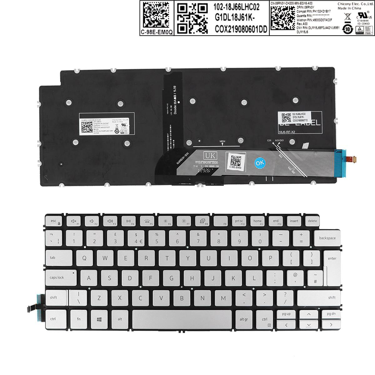 Клавиатура за лаптоп Dell Inspiron 14-7490 13 5390 5391 7391 7491 5493 5498  Сребриста Без Рамка С Подсветка / Silver Without Frame With Backlit US/UK | JAR Computers Клавиатура за лаптоп Dell Inspiron 14-7490 13 5390 5391 7391 7491 5493 5498  Сребриста Без Рамка С Подсветка / Silver Without Frame With Backlit US/UK