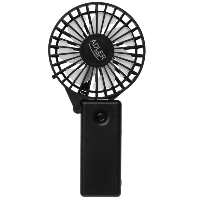 Преносим ръчен вентилатор Adler AD 7336, Сгъваем, 6.5 см, 46.2 dB, 2xAA, Перка наклонена под ъгъл 30 градуса, Черен