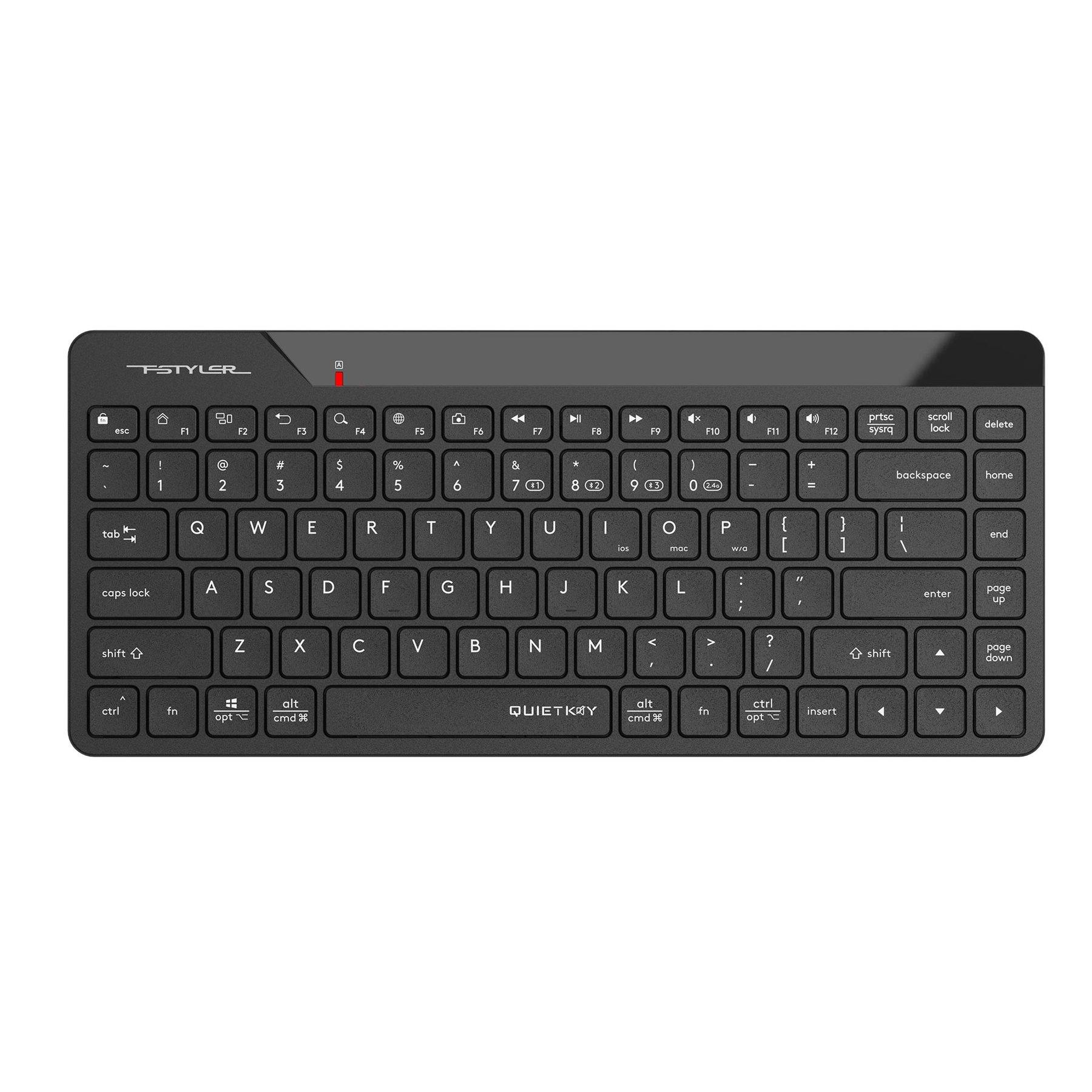 A4Tech Клавиатура Fstyler FBK22, безшумна, 2.4 GHz, Bluetooth, черна