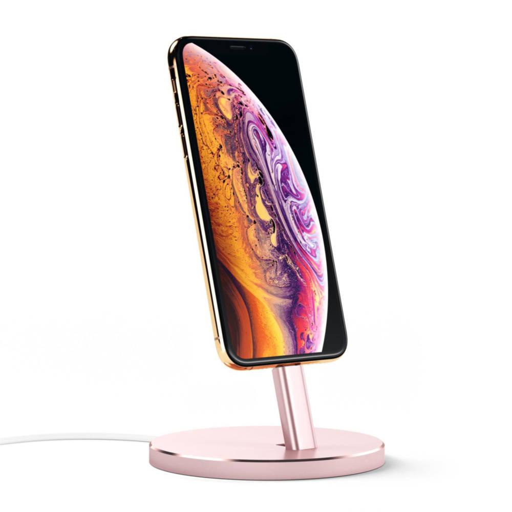 Алуминиева повдигаща поставка за iPhone с Lightning порт - Satechi Aluminum Lightning Charging Stand (розово злато) | JAR Computers Алуминиева повдигаща поставка за iPhone с Lightning порт - Satechi Aluminum Lightning Charging Stand (розово злато)