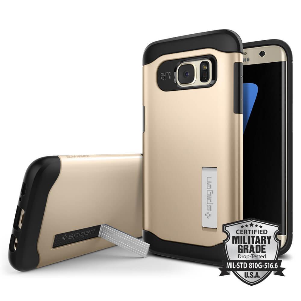 Хибриден кейс с поставка и най-висока степен на защита за Samsung Galaxy S7 Edge - Spigen Slim Armor Case (златист) | JAR Computers Хибриден кейс с поставка и най-висока степен на защита за Samsung Galaxy S7 Edge - Spigen Slim Armor Case (златист)