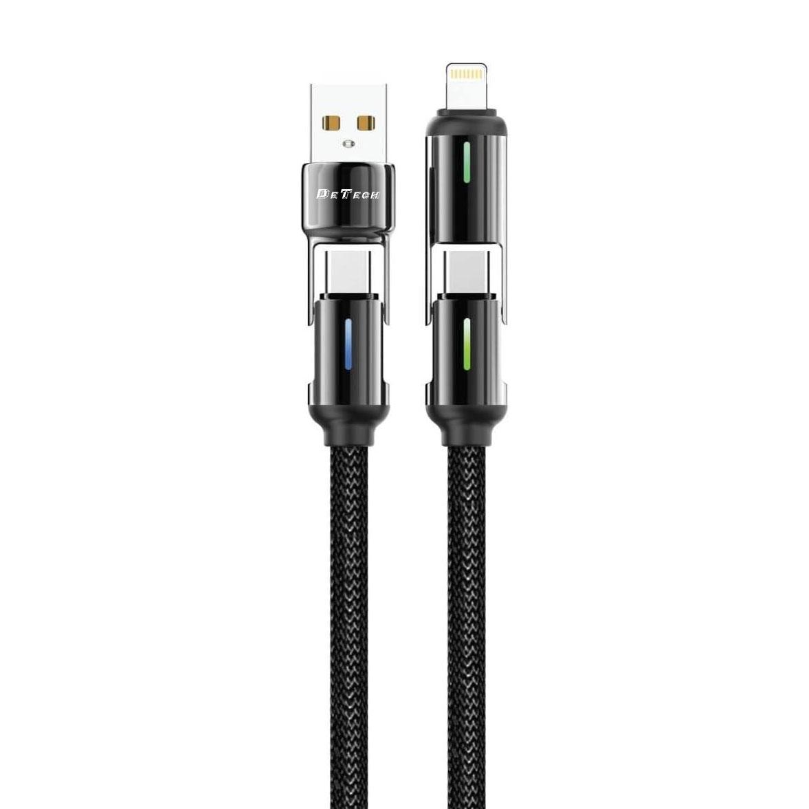 Кабел за данни DeTech DE-55UCI, 4в1 USB-Lightning/Type-C Type-C - Type-C Type-C - Lightning, 1.0m, Черен - 40536 | JAR Computers Кабел за данни DeTech DE-55UCI, 4в1 USB-Lightning/Type-C Type-C - Type-C Type-C - Lightning, 1.0m, Черен - 40536