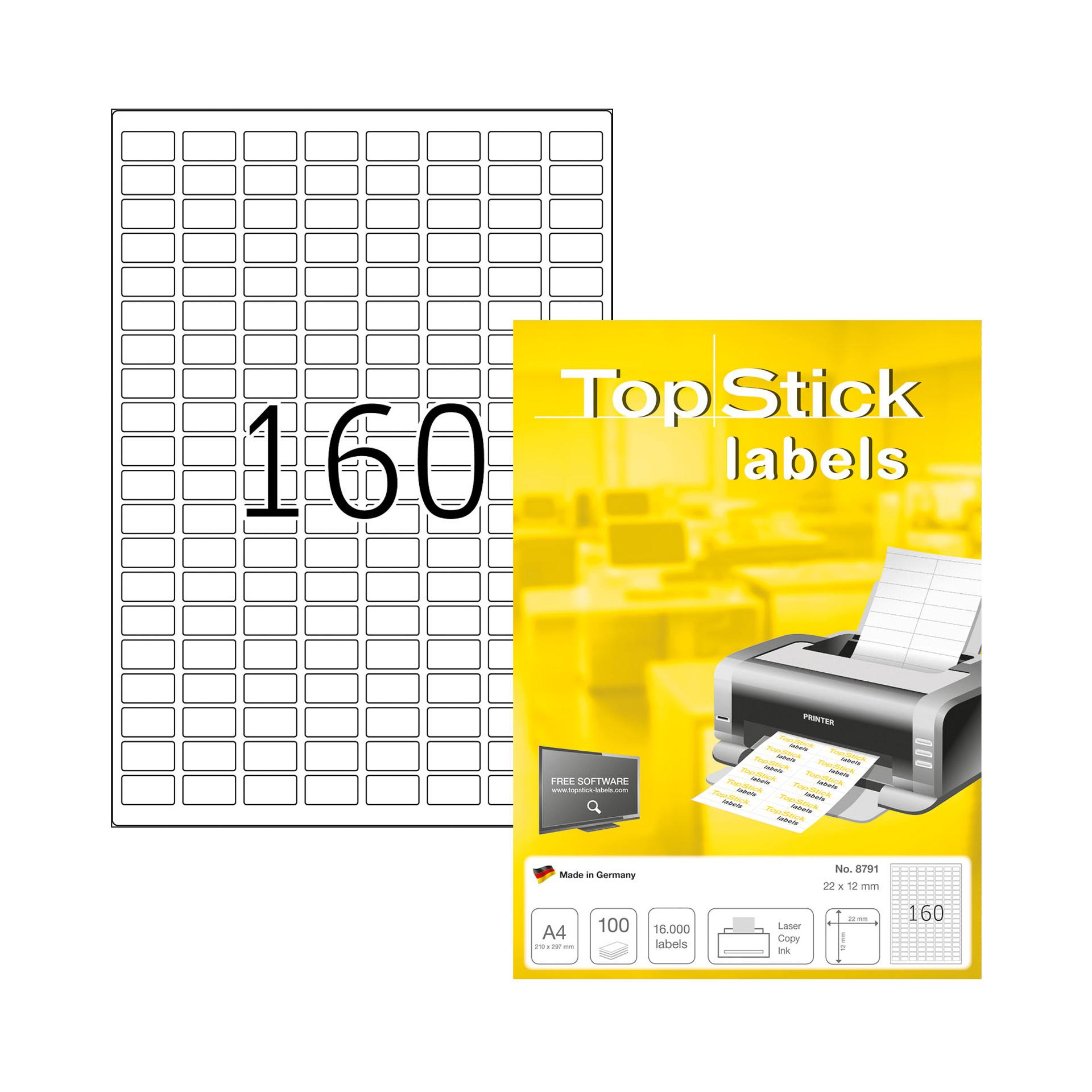 Top Stick Самозалепващи етикети, A4, заоблени, 22 х 12 mm, 160 броя, 100 листа