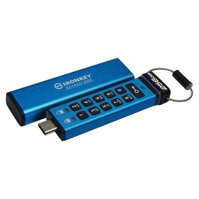 USB Флаш памет Kingston USB flash drive IronKey Keypad 200C - USB 3.2 Gen 1 - 256 GB - blue | JAR Computers USB Флаш памет Kingston USB flash drive IronKey Keypad 200C - USB 3.2 Gen 1 - 256 GB - blue