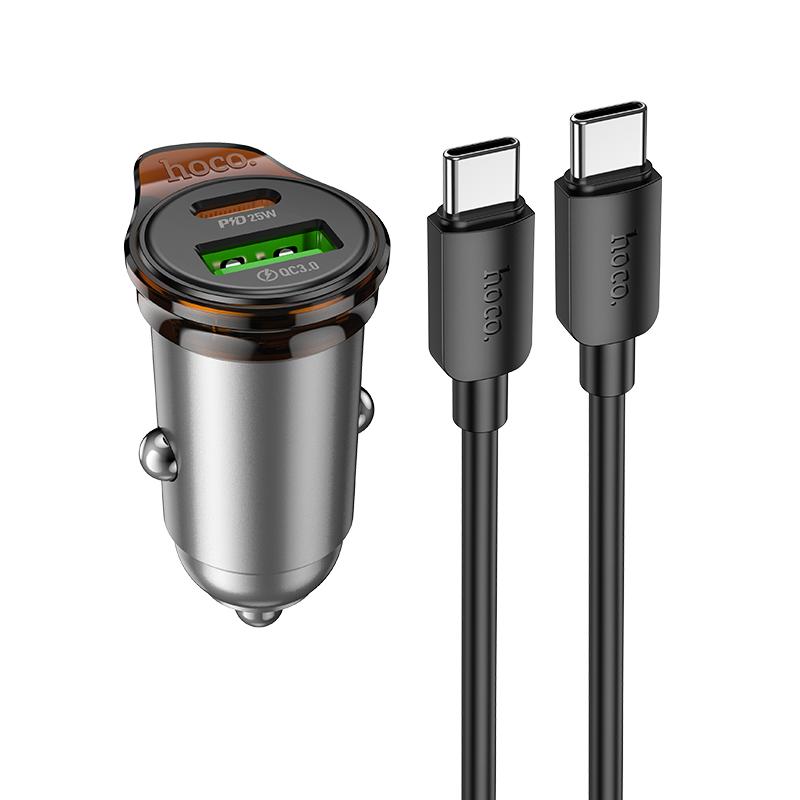 HOCO 12V 43W, USB-A + USB-C + кабел Type-C - Type-C, Rigorous /сив/ - NZ16A | JAR Computers HOCO 12V 43W, USB-A + USB-C + кабел Type-C - Type-C, Rigorous /сив/ - NZ16A