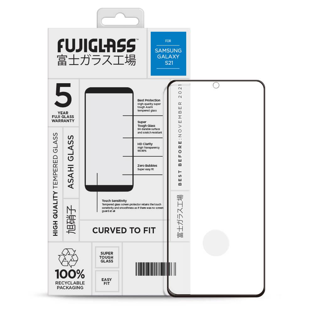 Калено стъклено защитно покритие за дисплея на Samsung Galaxy S21 - Fuji Curved-to-fit Screen Protector (прозрачен) | JAR Computers Калено стъклено защитно покритие за дисплея на Samsung Galaxy S21 - Fuji Curved-to-fit Screen Protector (прозрачен)
