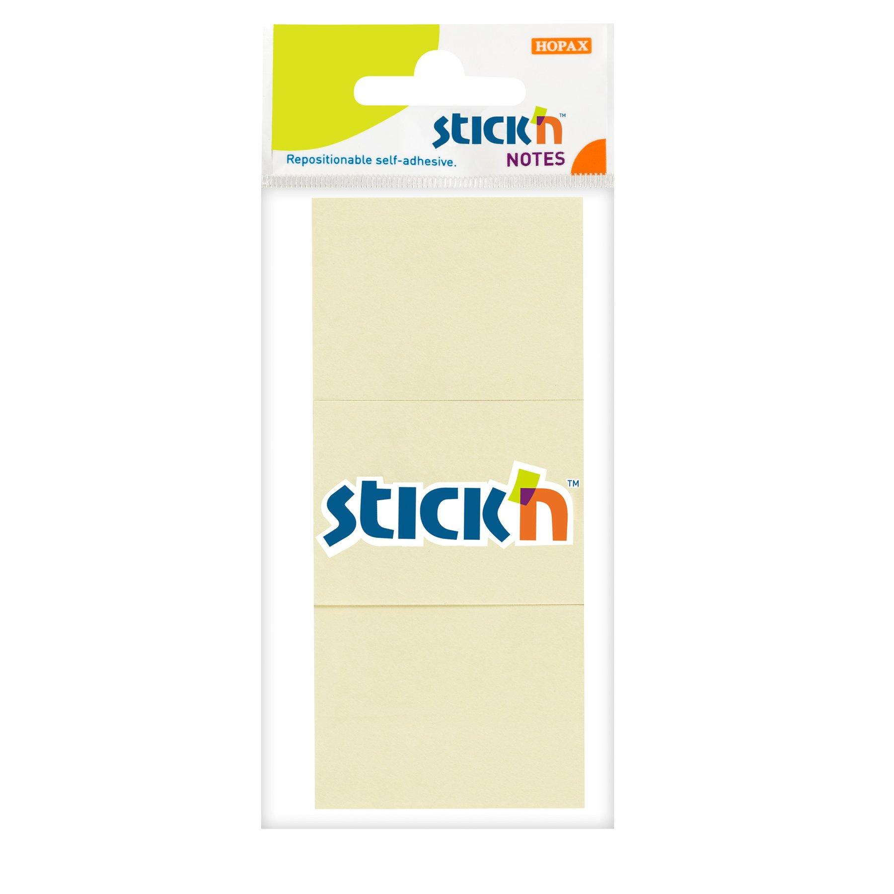 Stick'n Самозалепващи се листчета, 38 x 51 mm, пастелни, жълти, 100 листа, 3 броя