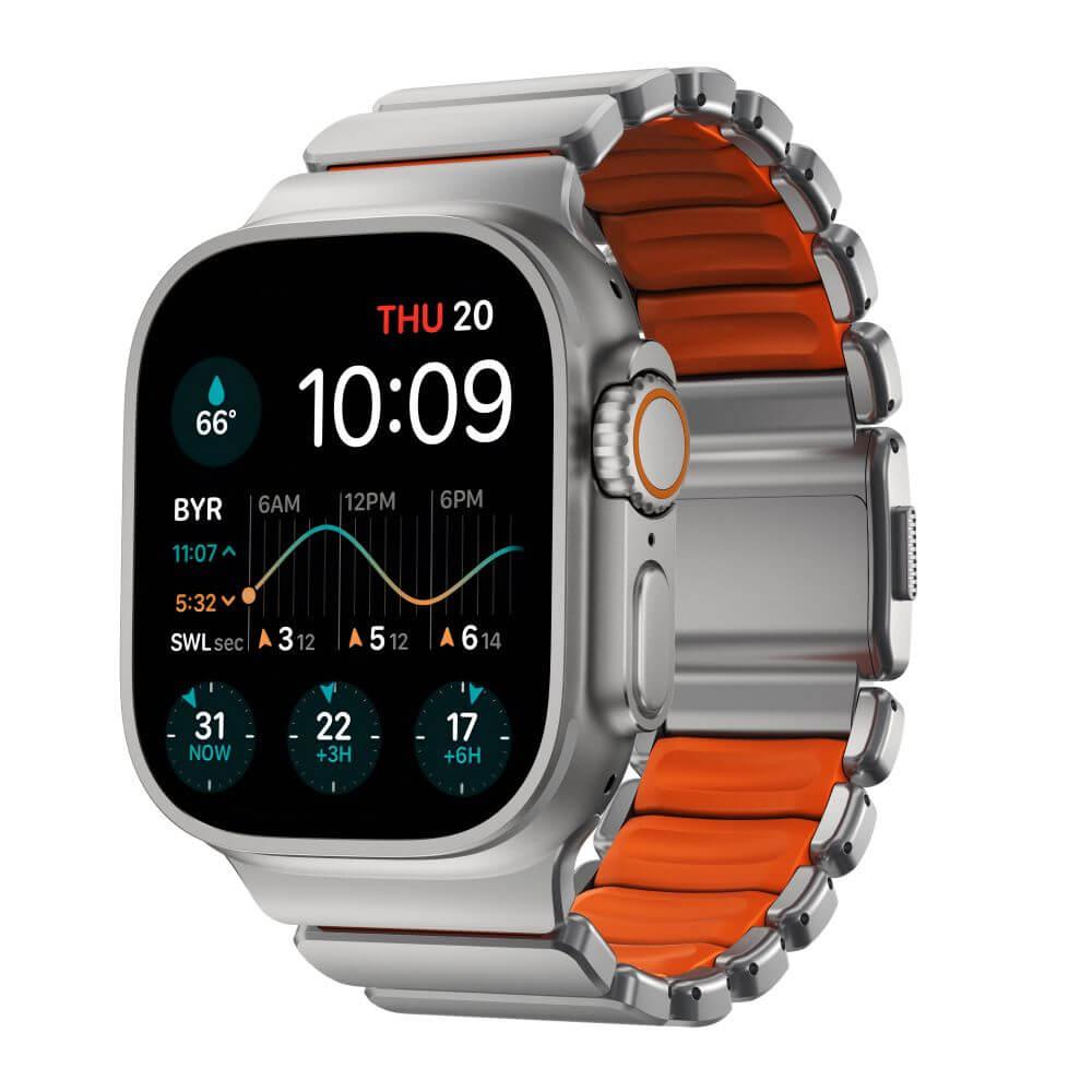 Титаниева каишка за Apple Watch 44мм, 45мм, 46мм, Ultra, Ultra 2, Ultra 3 49мм - Nomad Stratos Band Natural Titanium (сребрист-оранжев) | JAR Computers Титаниева каишка за Apple Watch 44мм, 45мм, 46мм, Ultra, Ultra 2, Ultra 3 49мм - Nomad Stratos Band Natural Titanium (сребрист-оранжев)