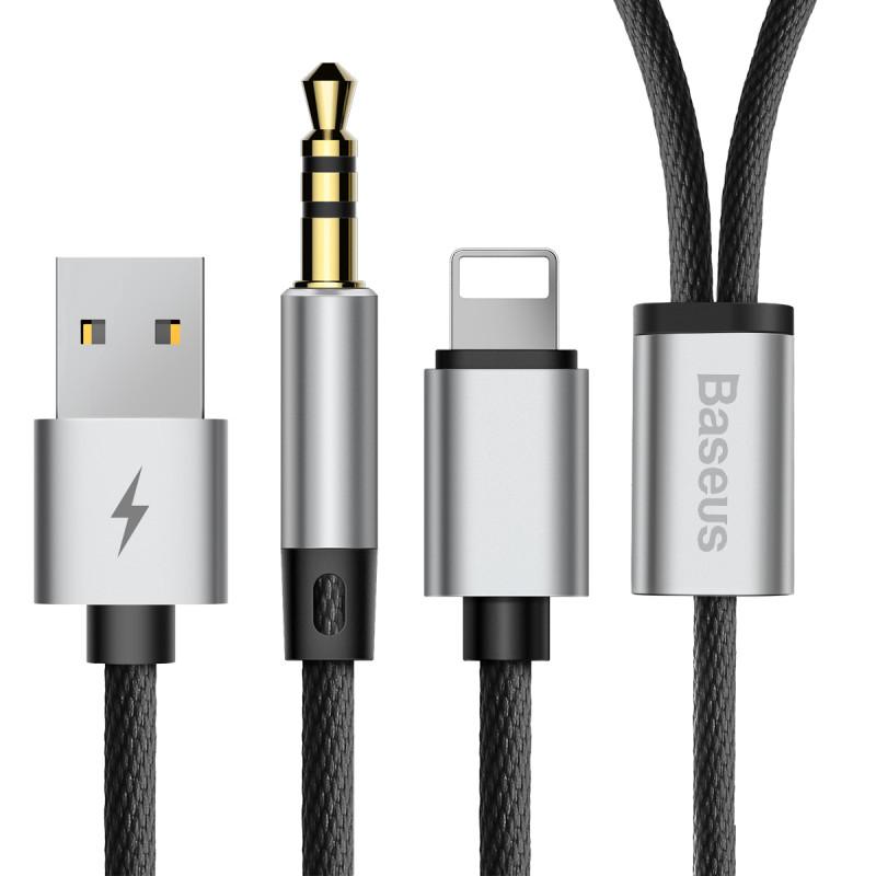 USB кабел за зареждане и аудио за устройства с Lightning порт - Baseus USB to Lightning + 3.5 mm Cable (черен) | JAR Computers USB кабел за зареждане и аудио за устройства с Lightning порт - Baseus USB to Lightning + 3.5 mm Cable (черен)