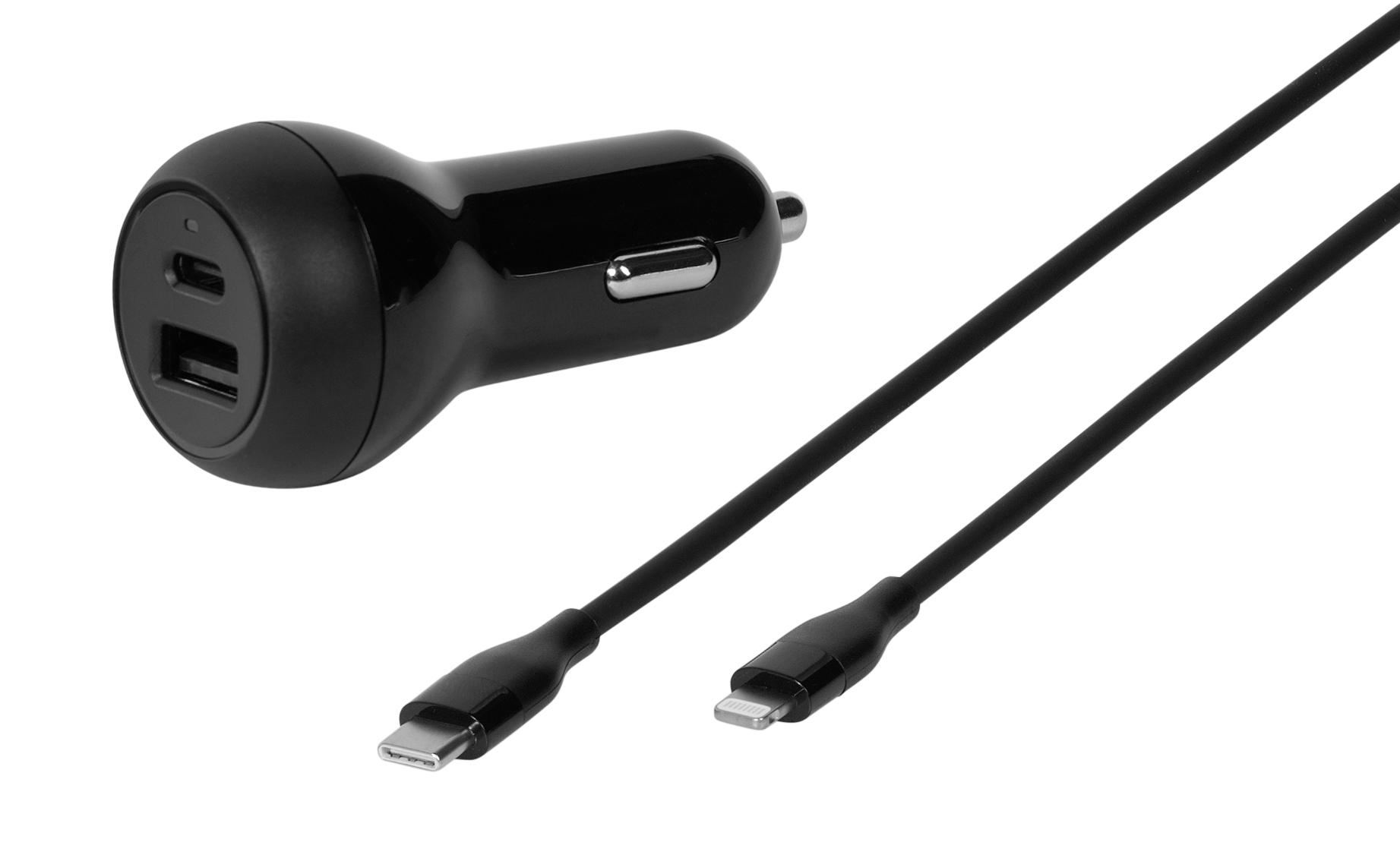 Vivanco 62301 Зарядно устройство за автомобил, 32W, MFI, PD3.0, с  кабел 1.2m USB-C- lightning